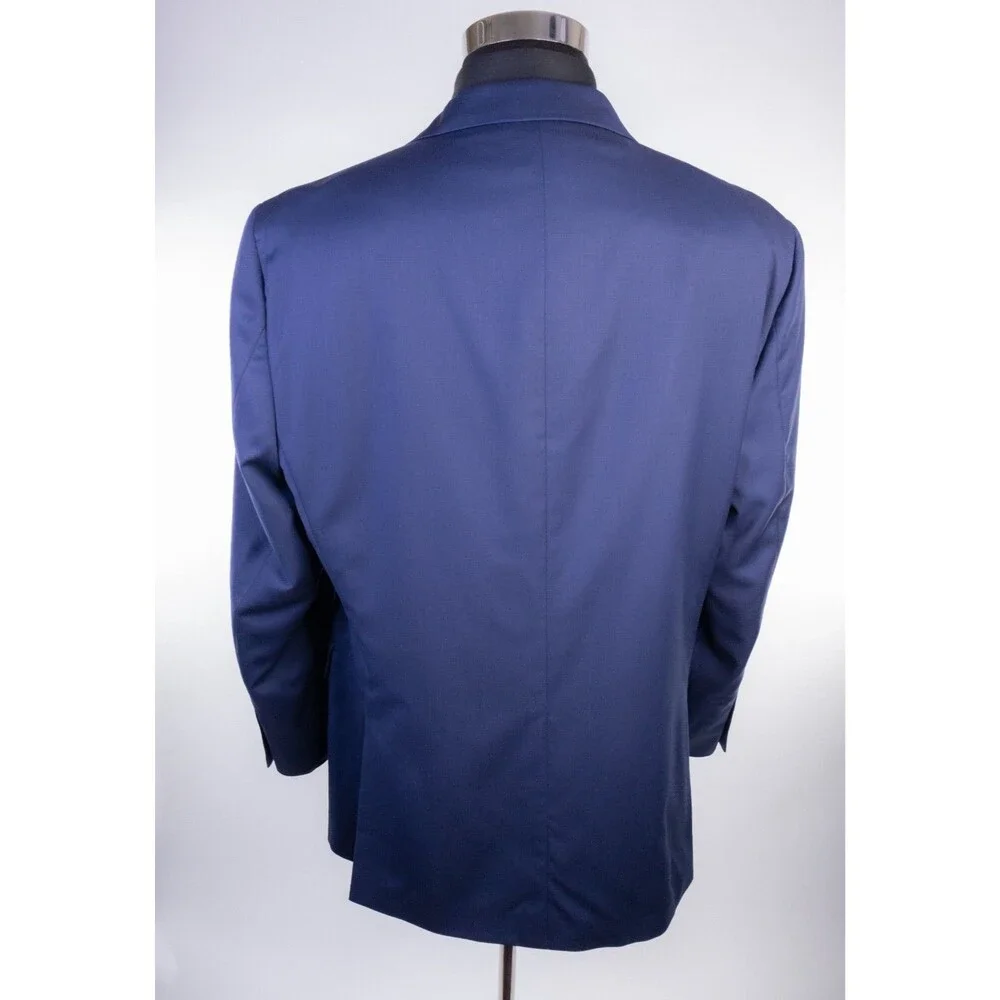 Coppley 2-Pcs Solid Navy Blue Suit 100's Wool Blazer Jacket Sz 46R Pants 38X31.5